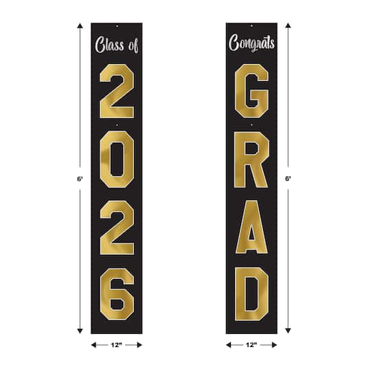 Beistle 6ft. Black & Gold Jointed Foil Graduation Pull-Down Cutouts, 2ct.